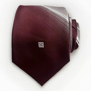 Givenchy Poly-Silk‎ Tie Burgundy Striped Vintage Luxury Retro Designer Necktie